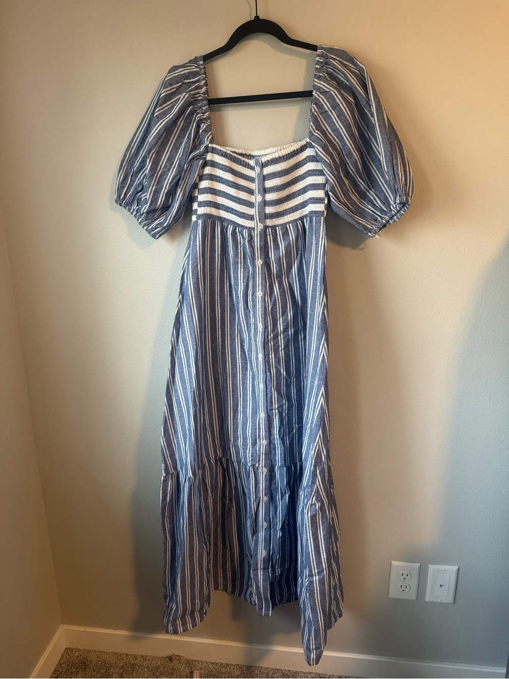 Emerson Frye x Love Tomas Blue and White Midi Dress NWT